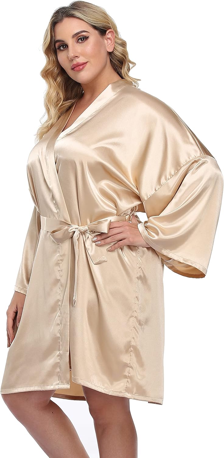 Women's Satin Kimono Robes Short Silk Bathrobe Bridesmaid Wedding Party Nightgown Sleepwear