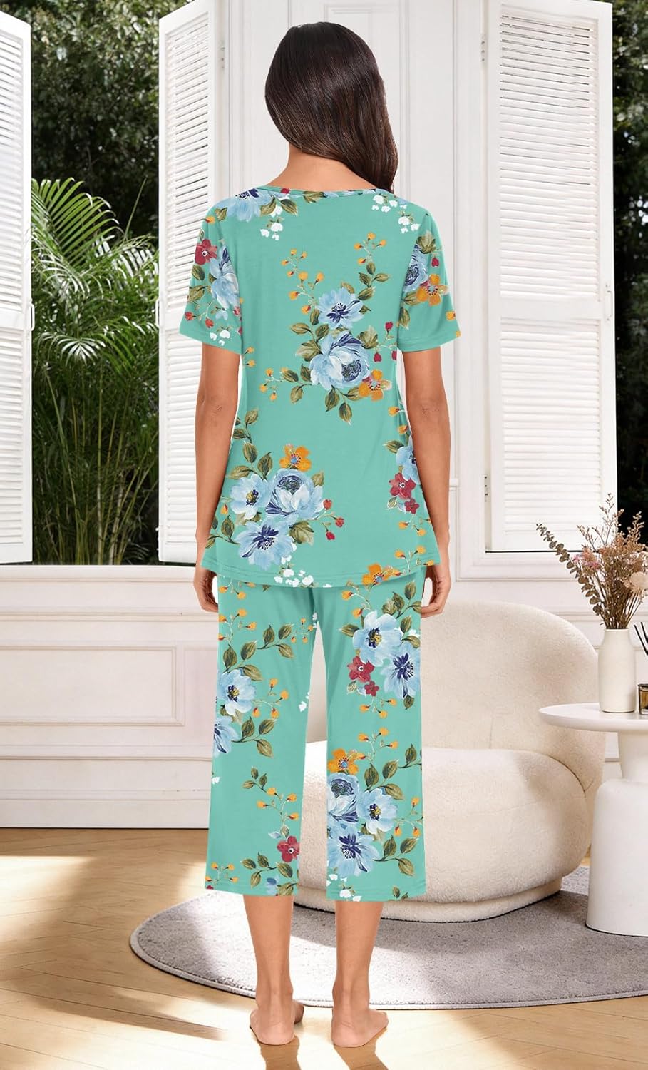 Women's Pajama Sets Summer Ladies Pjs 2 Piece Loungewear Capri Sleepwear with Pockets Women's Pajama Sets Summer Ladies Pjs 2 Piece Loungewear Capri Sleepwear with Pockets