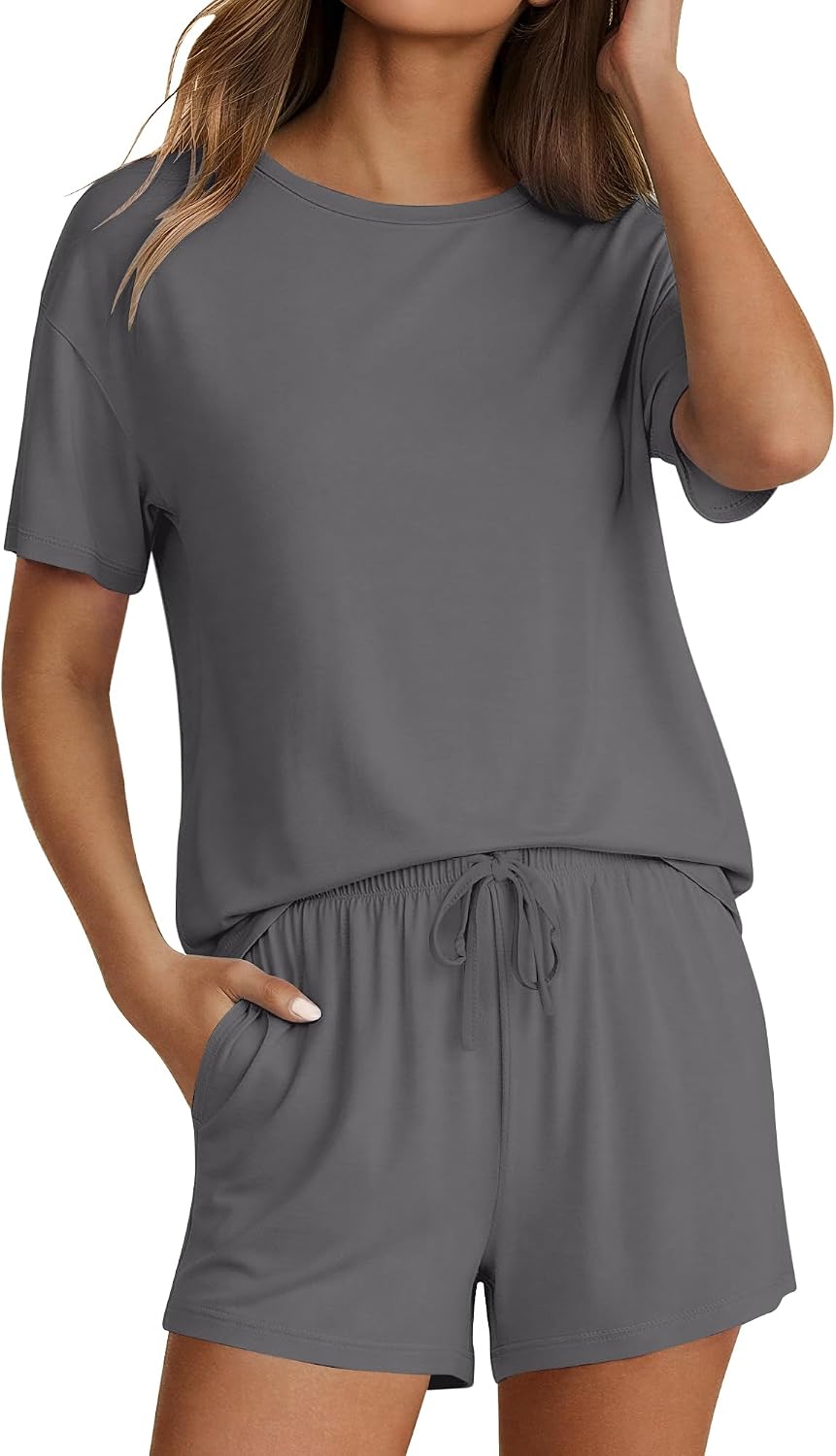 Women's Set Viscose from Bamboo Short Sleeve Tops and Shorts 2 Piece Lounge