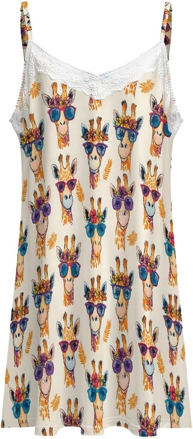 Women's Cool Sunglasses Print Nightgowns Sleeveless Sleepwear Spaghetti Strap Sleep Dress Women's Cool Sunglasses Print Nightgowns Sleeveless Sleepwear Spaghetti Strap Sleep Dress