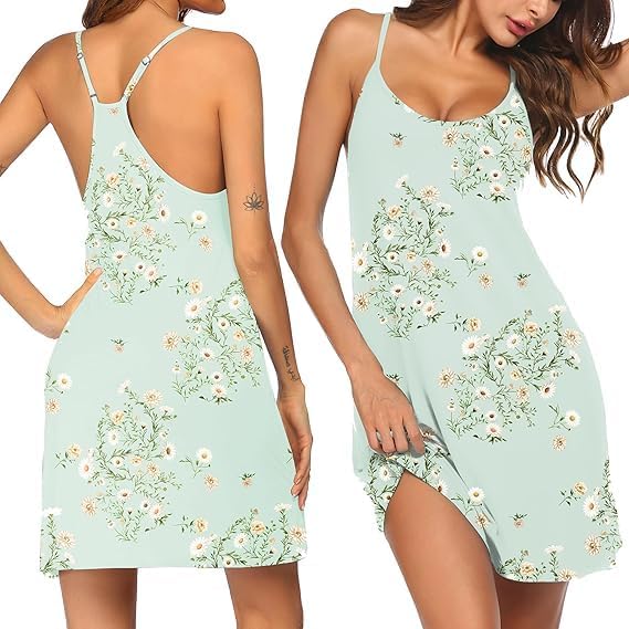 Women's Cotton Nightgowns Sleeveless Night Gown Tank Sleepshirts Racerback Sleep Dress Spaghetti Strap Chemise