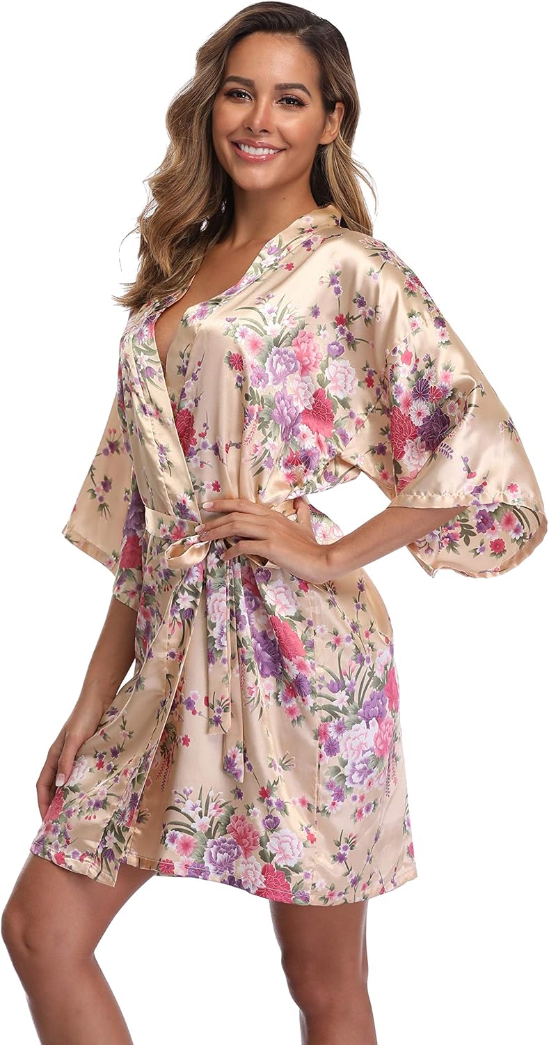 Women's Kimono Robe Satin Bridal Dressing Gown Bride Bridesmaid Robes Sleepwear