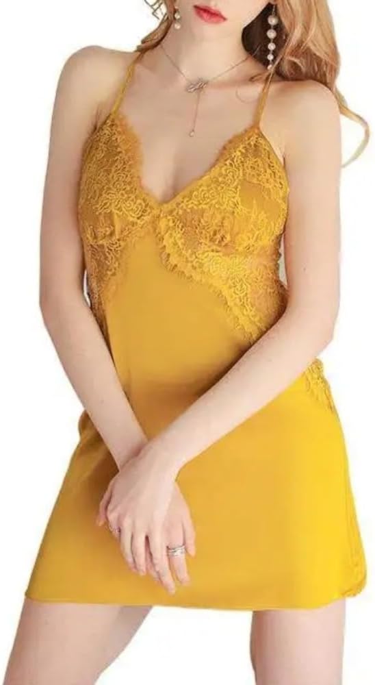 Women's Satin Slip Dress – V-Neck Spaghetti Strap Backless Chemise, Elegant Lingerie for Sleep or Party