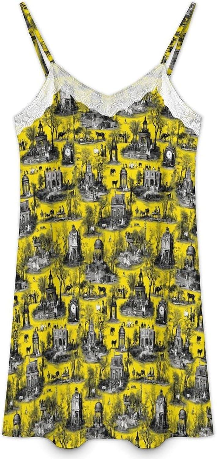 Women's Retro Country Church Print Nightgowns Sleeveless Sleepwear Spaghetti Strap Sleep Dress