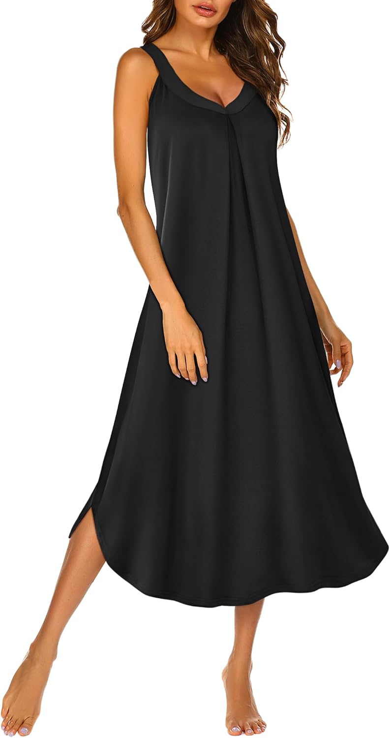 Women's Sleeveless Nightgown Full Slip Nightshirt Long Nightwear Length Loungewear Tank Nightdress