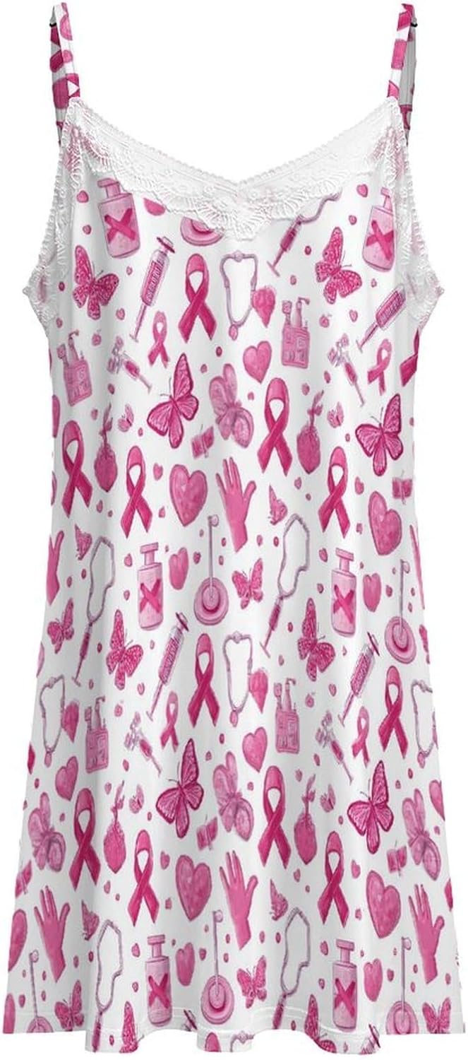 Women's Ribbon Medical Care Print Spaghetti Strap Sleep Dress
