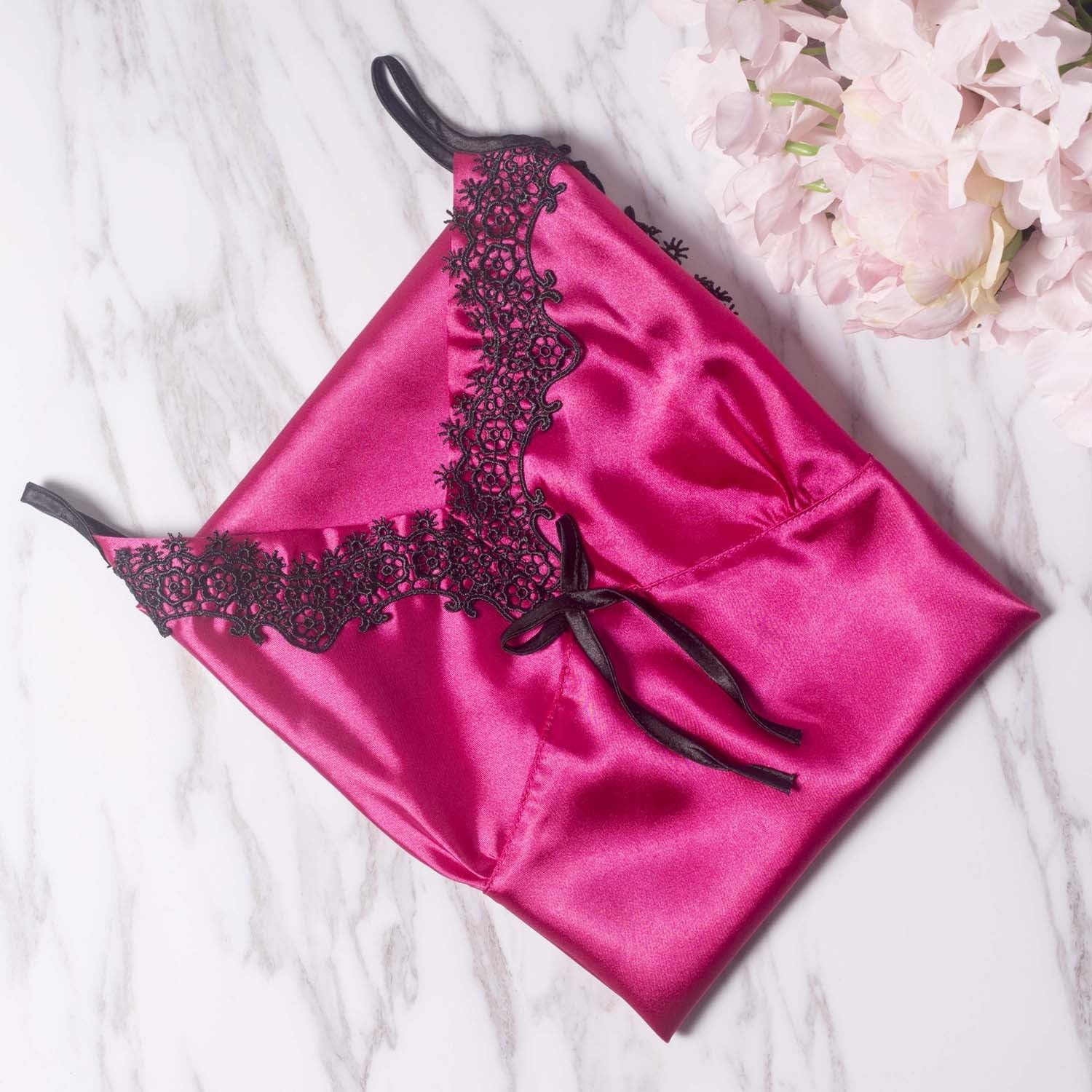 Women's Satin Spaghetti Strap Mid-thigh Babydoll Lingerie