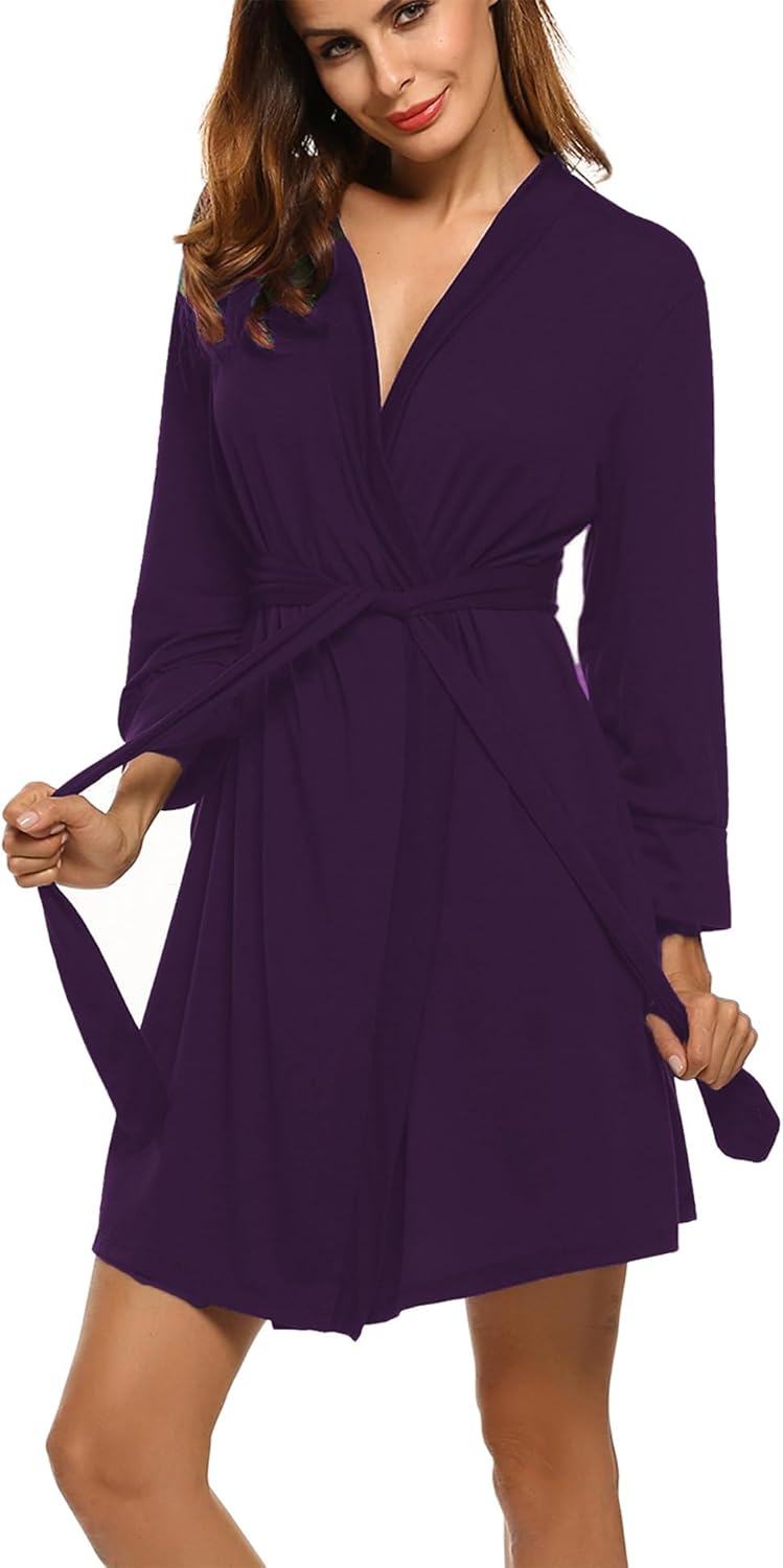 Women's Robe Lightweight Short Bathrobe Soft Ladies Sleepwear with Pockets