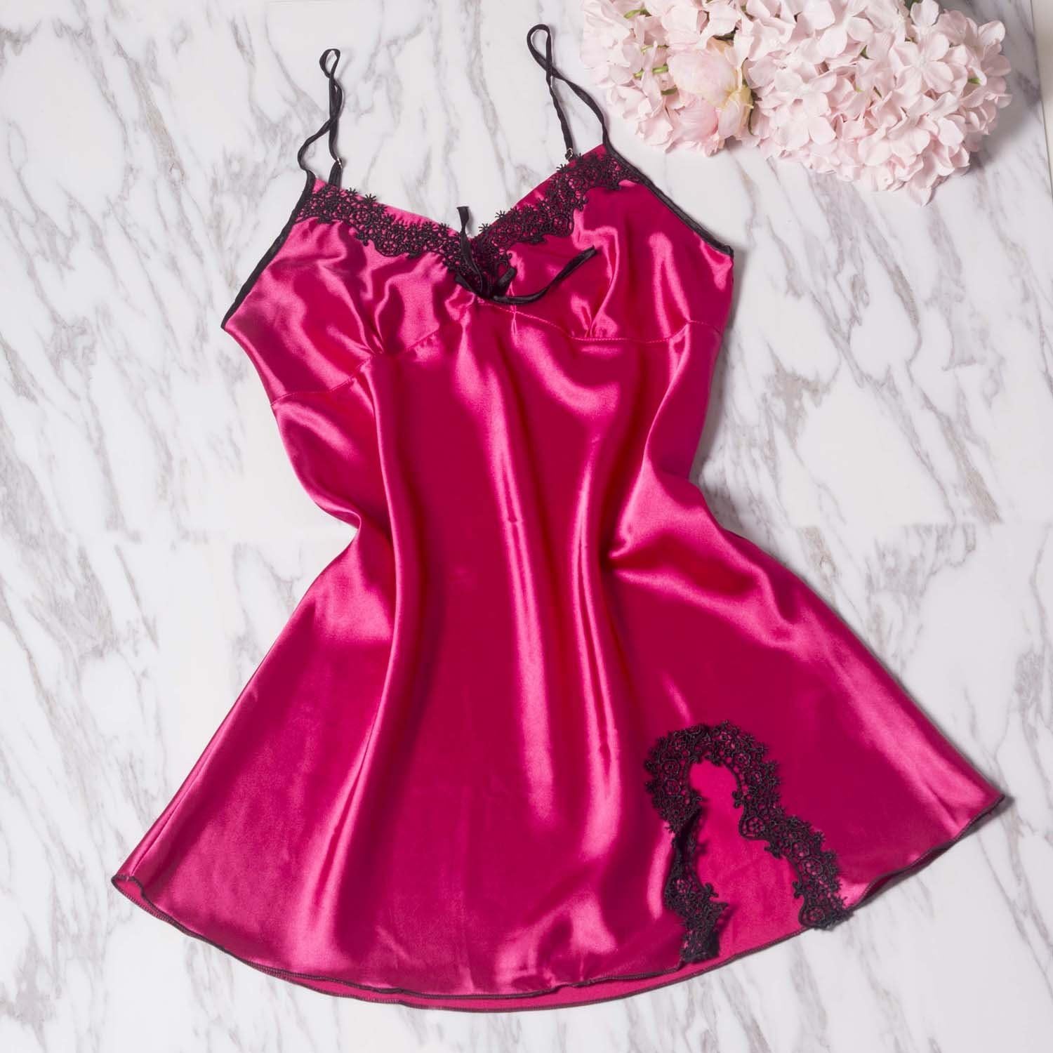 Women's Satin Spaghetti Strap Mid-thigh Babydoll Lingerie