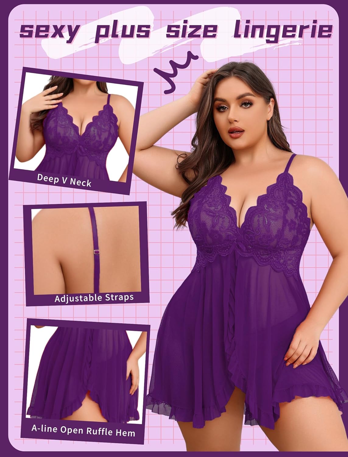 Women's Lingerie Sexy Dress Babydoll V-Neck Open Front Strap Nightdress