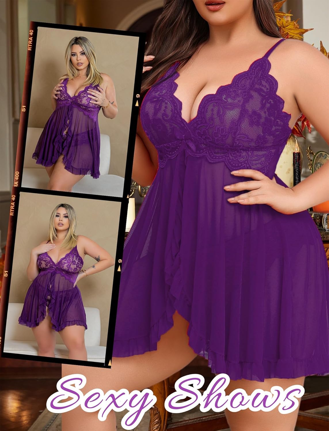 Women's Lingerie Sexy Dress Babydoll V-Neck Open Front Strap Nightdress