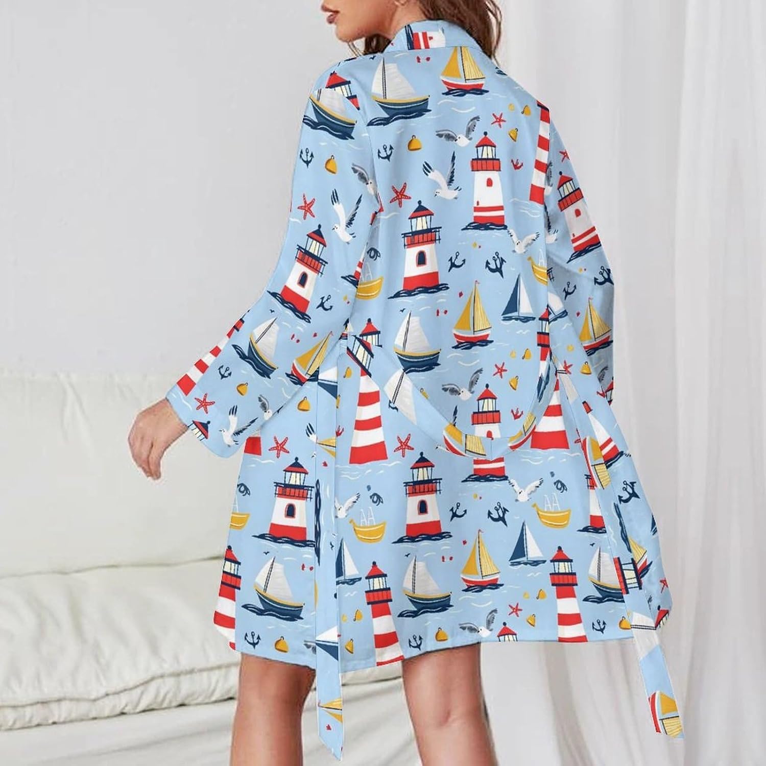 Women's Seagull Lighthouse Anchor Print Short Robes - Bathrobe Nightgown Sleepwear Loungewear Dressing Gown Women's Seagull Lighthouse Anchor Print Short Robes - Bathrobe Nightgown Sleepwear Loungewear Dressing Gown