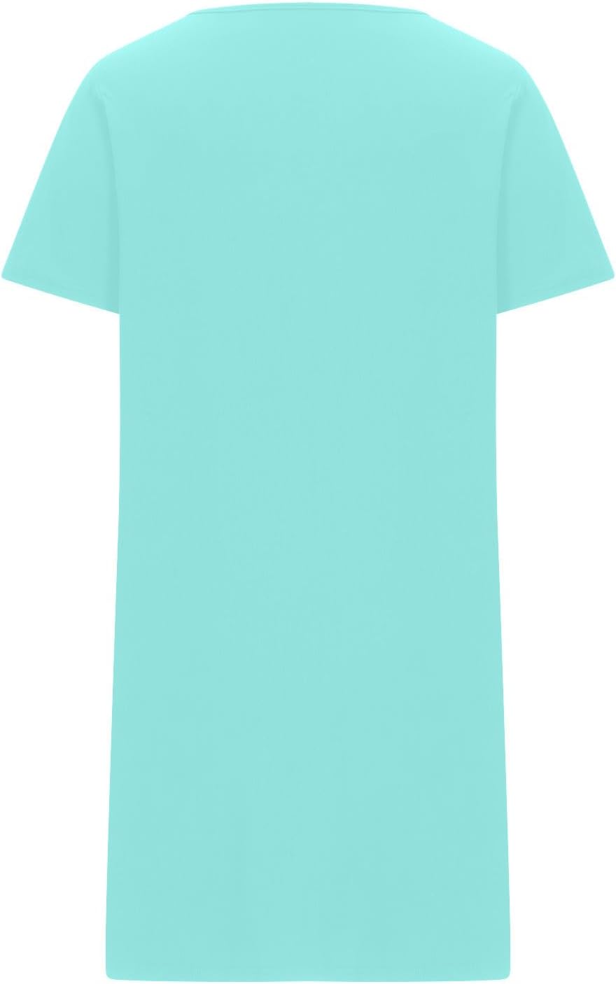 Women's Zipper Robes with Pocket Short Sleeve Crew Neck Gowns Lightweight Soft Stretch Gown Zip Up Sleepwear