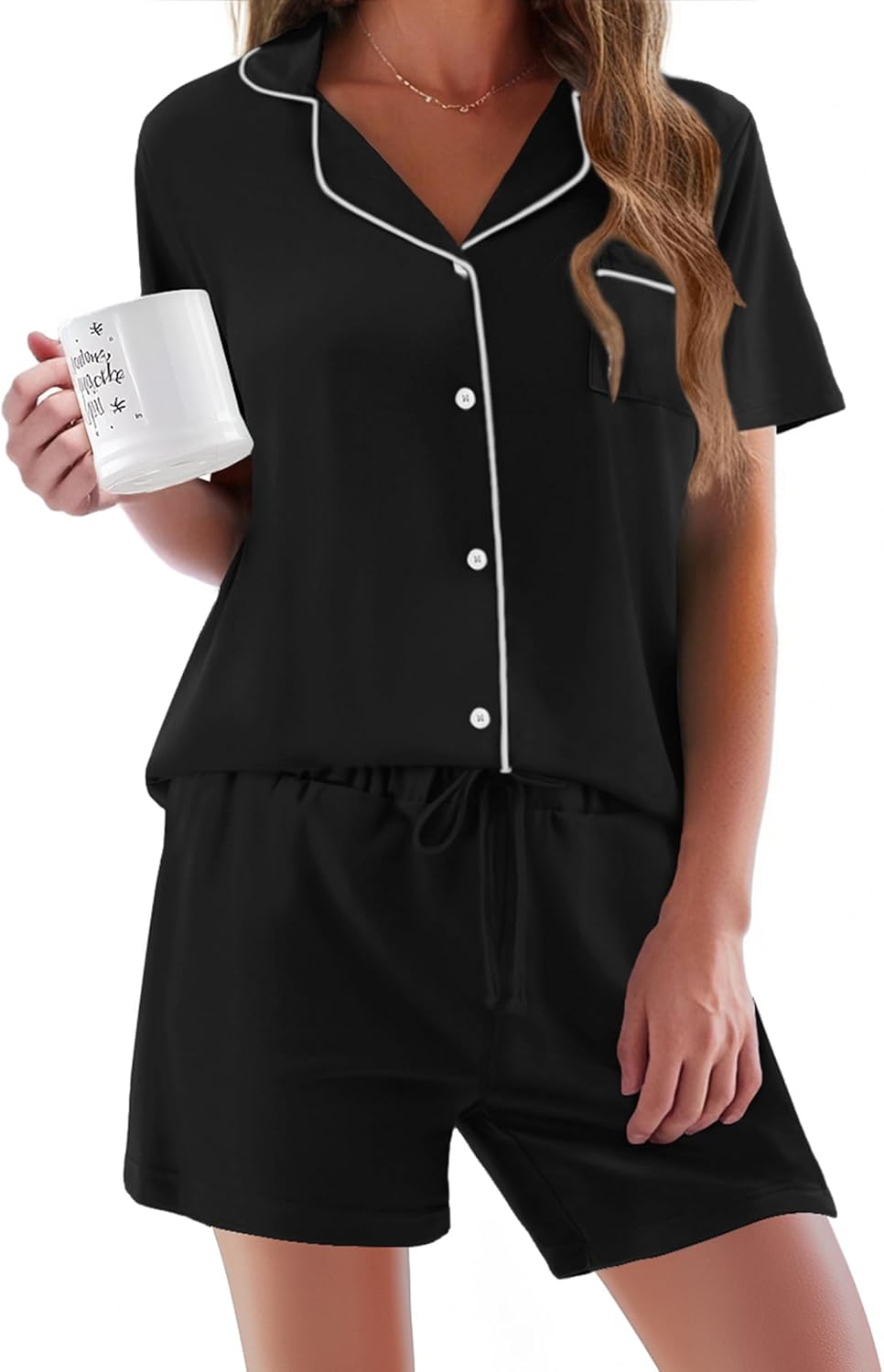 Women's Set Short Sleeve Sleepwear Button Down Pjs Soft 2 Piece Lounge Sets