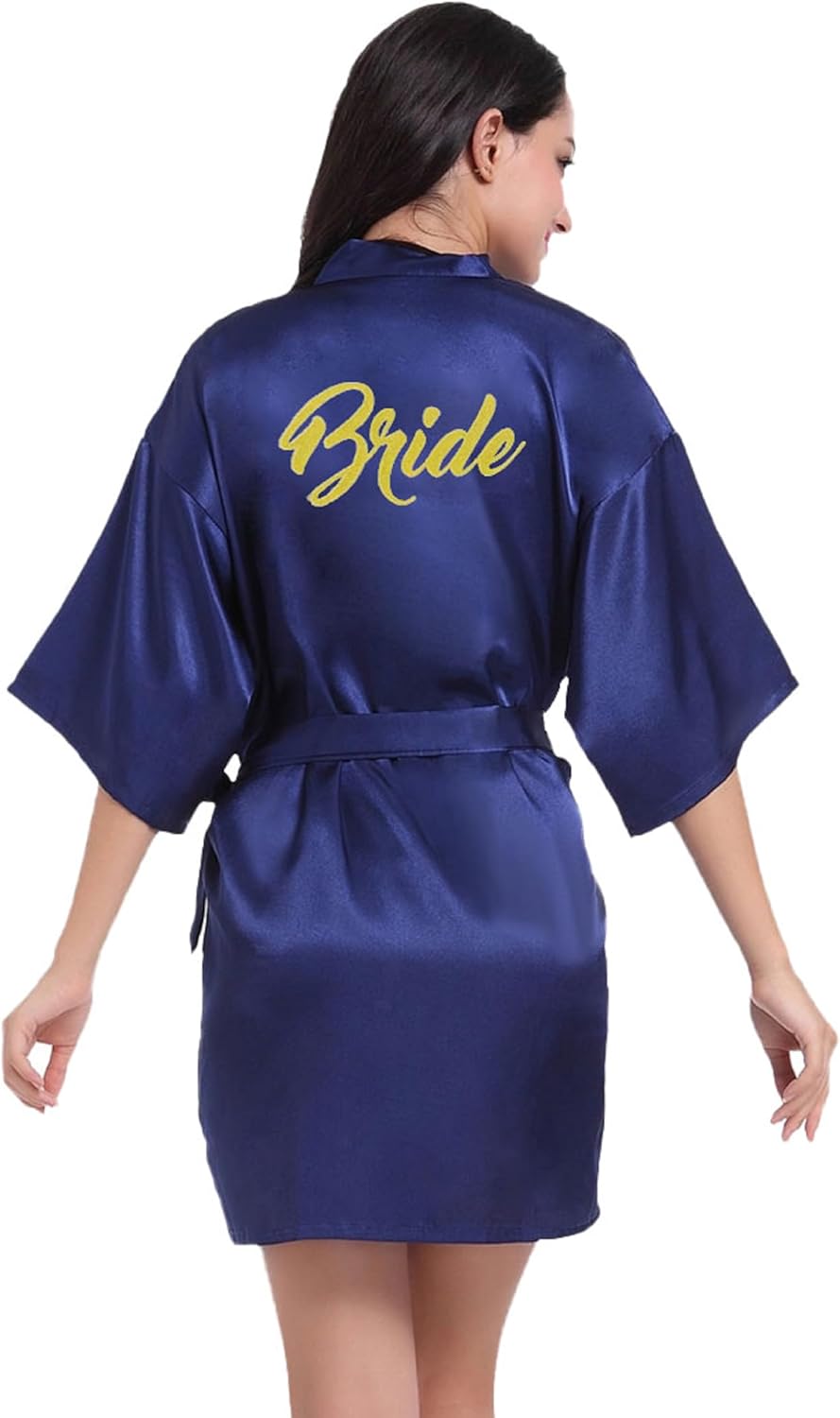 Women's Satin Kimono Robes with Glitters Bride Bridesmaid Wedding Party Getting Ready Sleepwear Bathrobe