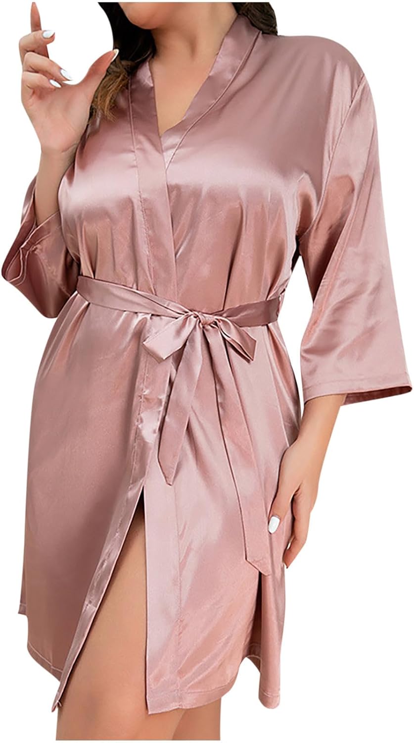 Women's Satin Kimono Robes 3 4 Length Sleeve -Up Silk Bathrobe Loose Nightgown Comfy Pajamas Loungewear Women's Satin Kimono Robes 3 4 Length Sleeve -Up Silk Bathrobe Loose Nightgown Comfy Pajamas Loungewear