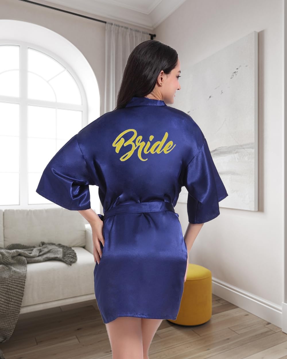 Women's Satin Kimono Robes with Glitters Bride Bridesmaid Wedding Party Getting Ready Sleepwear Bathrobe