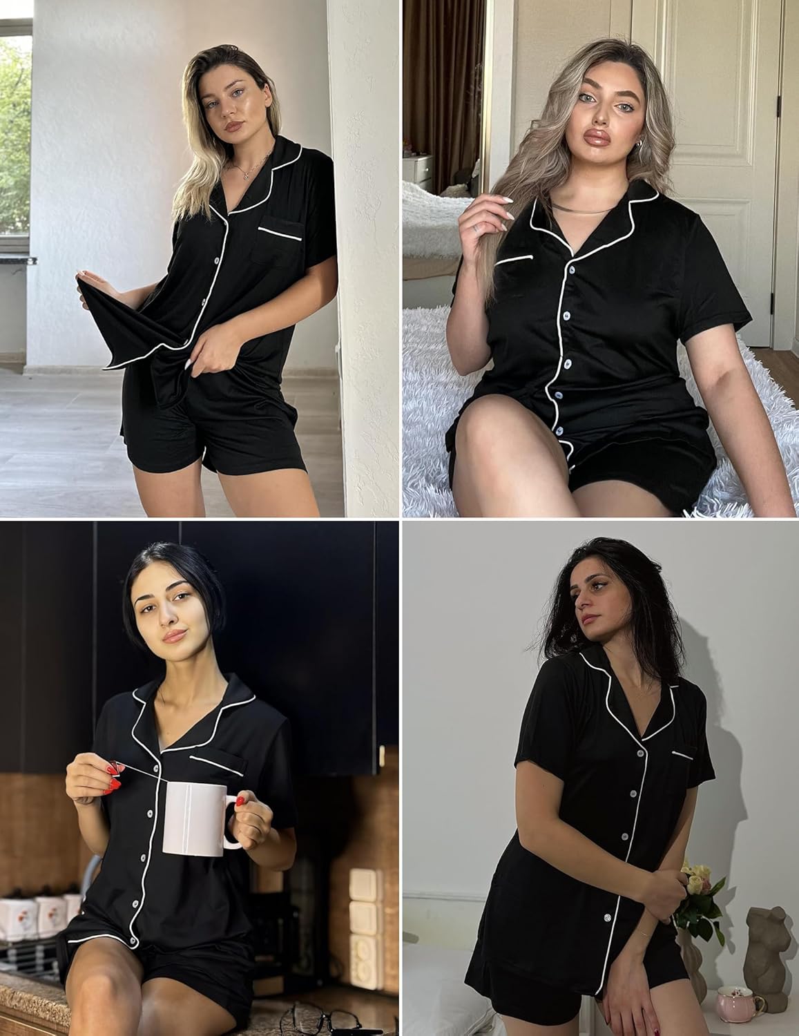 Women's Set Short Sleeve Sleepwear Button Down Pjs Soft 2 Piece Lounge Sets