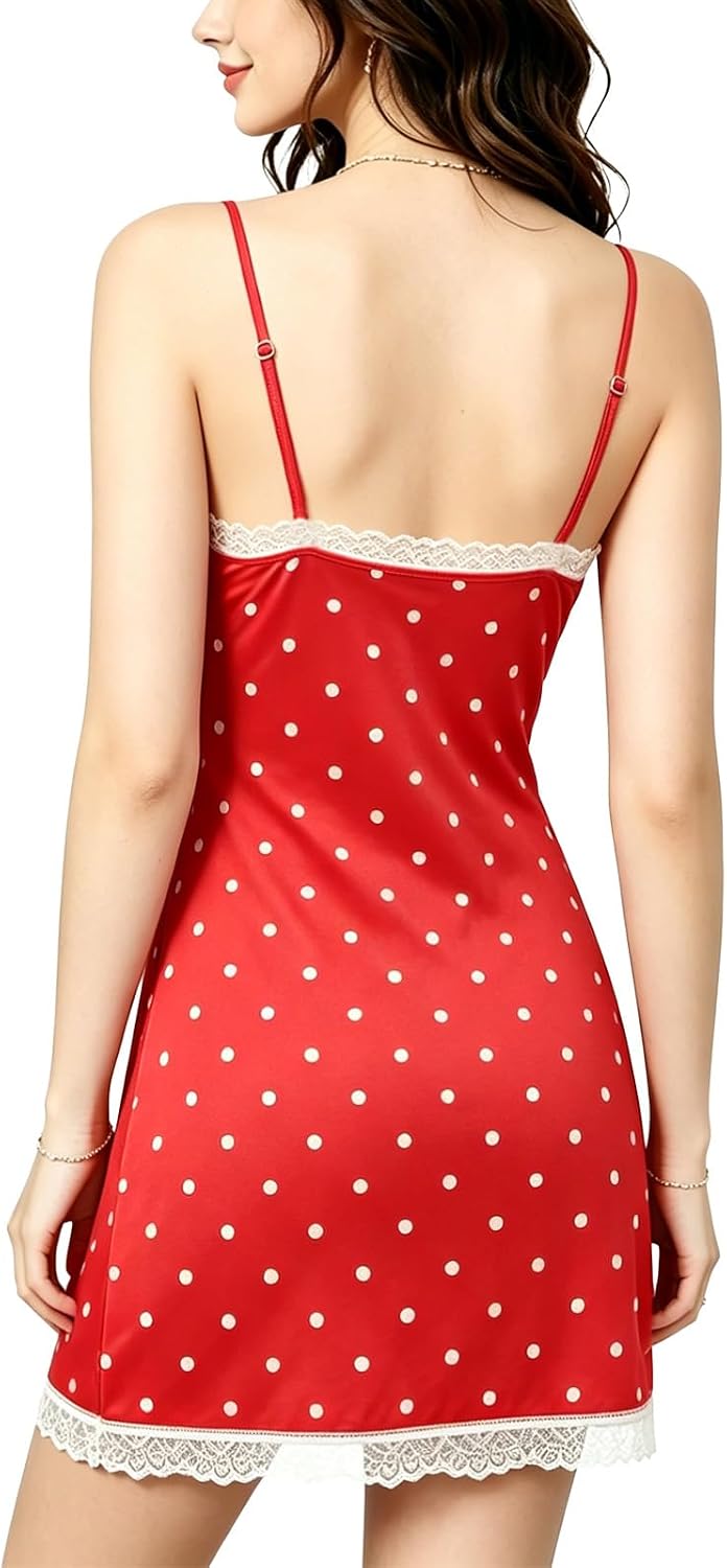 Women's Trim Nightgown Spaghetti Strap Cami Soft Sleepwear Sleep Dress