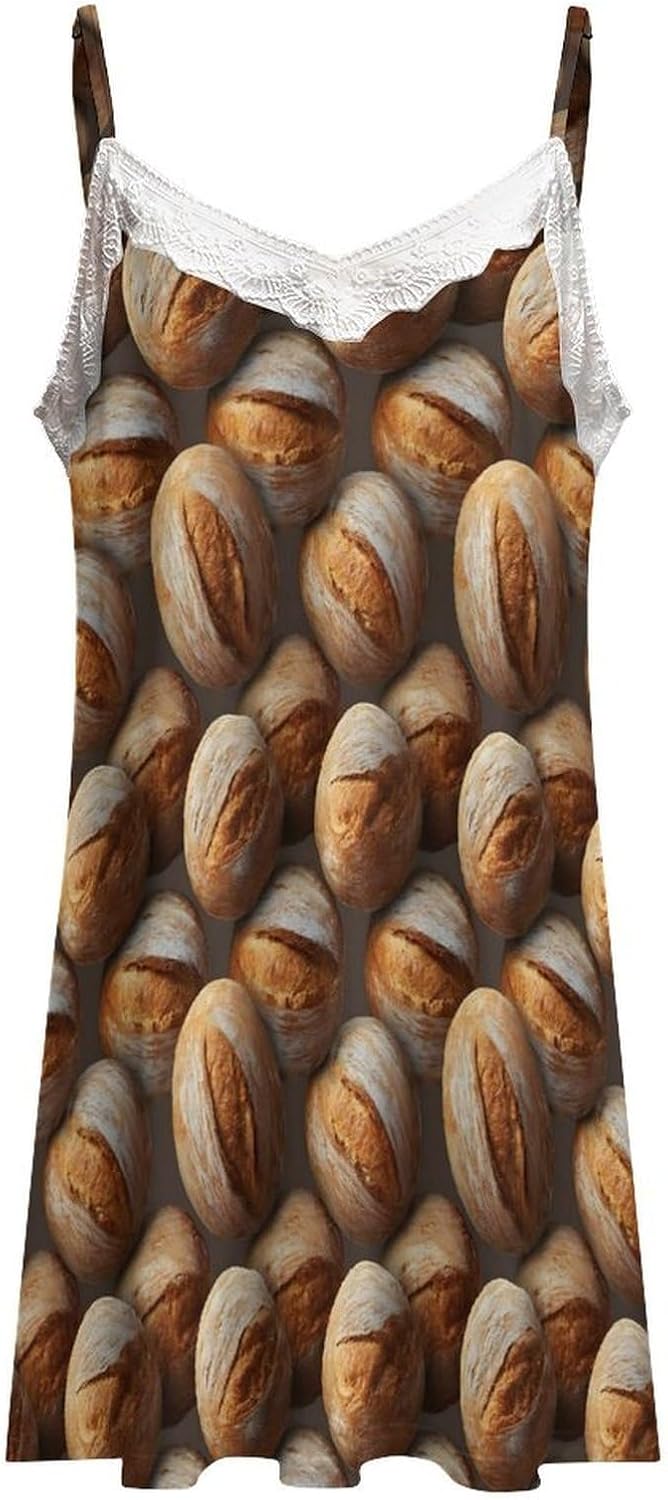 Women's Moody Bread Loaves Print Nightgowns Sleeveless Sleepwear Spaghetti Strap Sleep Dress