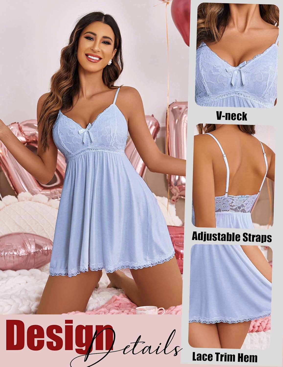 Women's Nightgown Sexy Sleepwear Chemise V-neck Modal Babydoll Lounge Dress Women's Nightgown Sexy Sleepwear Chemise V-neck Modal Babydoll Lounge Dress