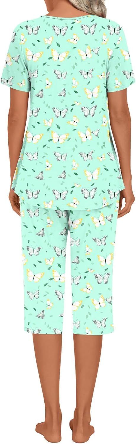 Women's Pajamas Sets Summer Short Sleeve Soft 2 Piece Lounge Sleepwear Pjs