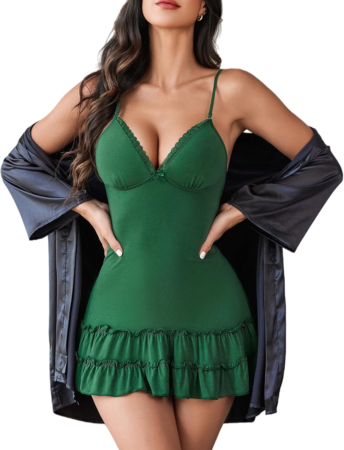 Women's Lingerie Nightgown Modal Sleepwear V-Neck Chemise Full Slip Babydoll Nightdress