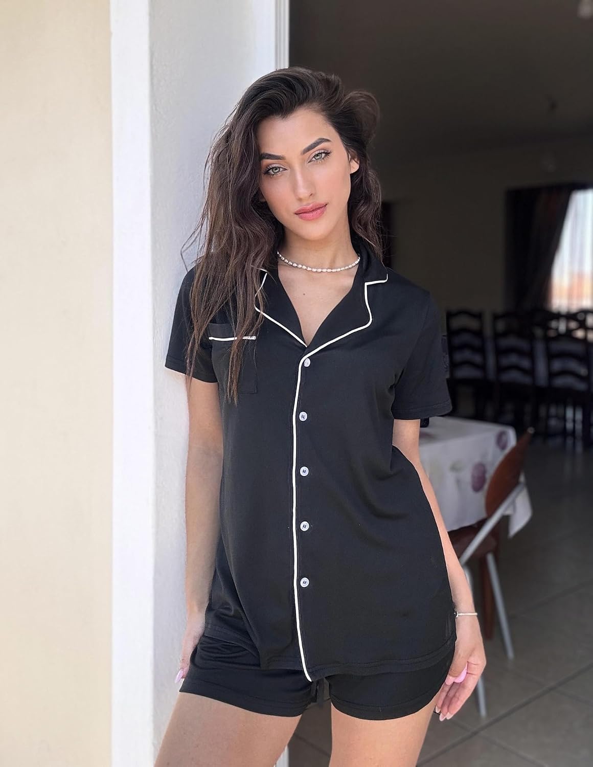 Women's Set Short Sleeve Sleepwear Button Down Pjs Soft 2 Piece Lounge Sets