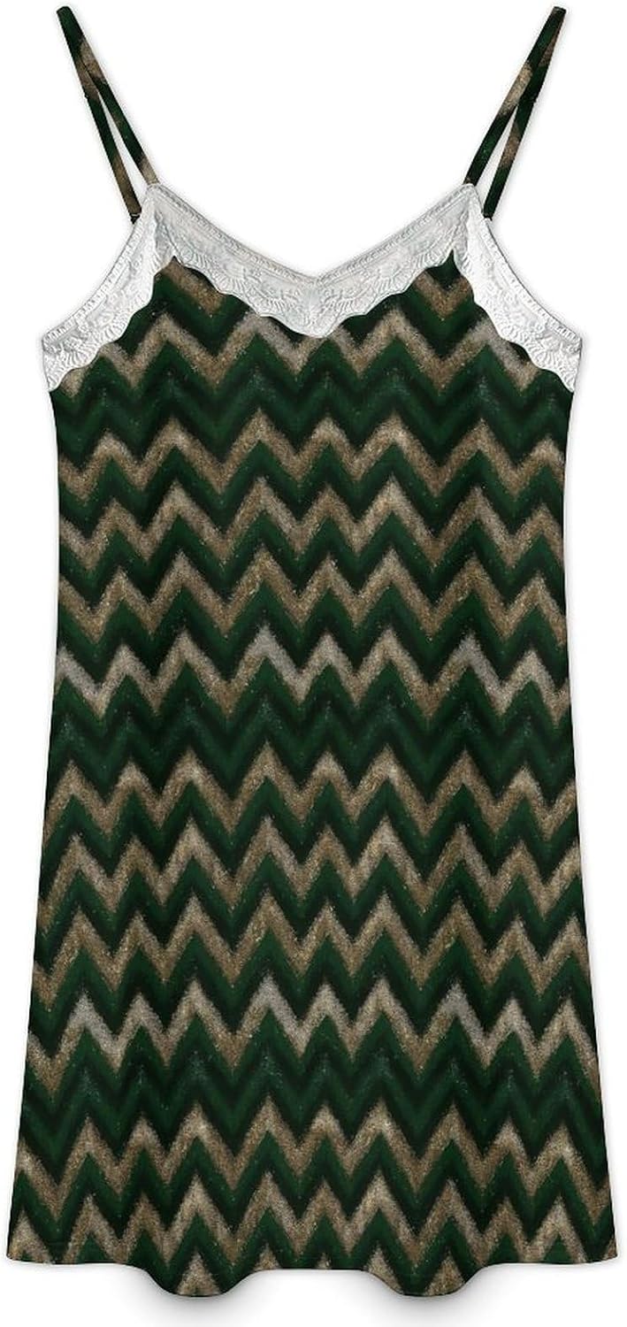 Women's Vintage Chevron Zigzag Pattern Print Nightgowns Sleeveless Sleepwear Spaghetti Strap Sleep Dress