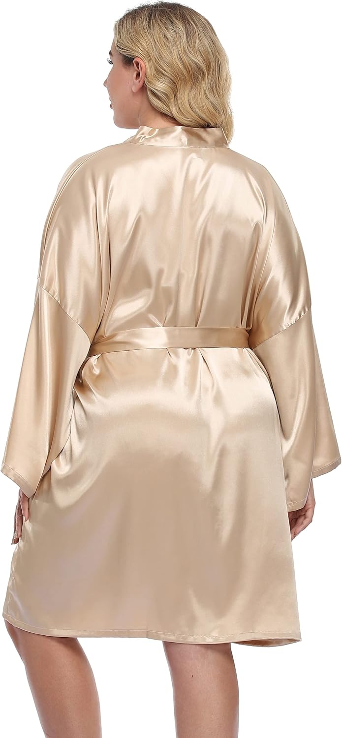 Women's Satin Kimono Robes Short Silk Bathrobe Bridesmaid Wedding Party Nightgown Sleepwear