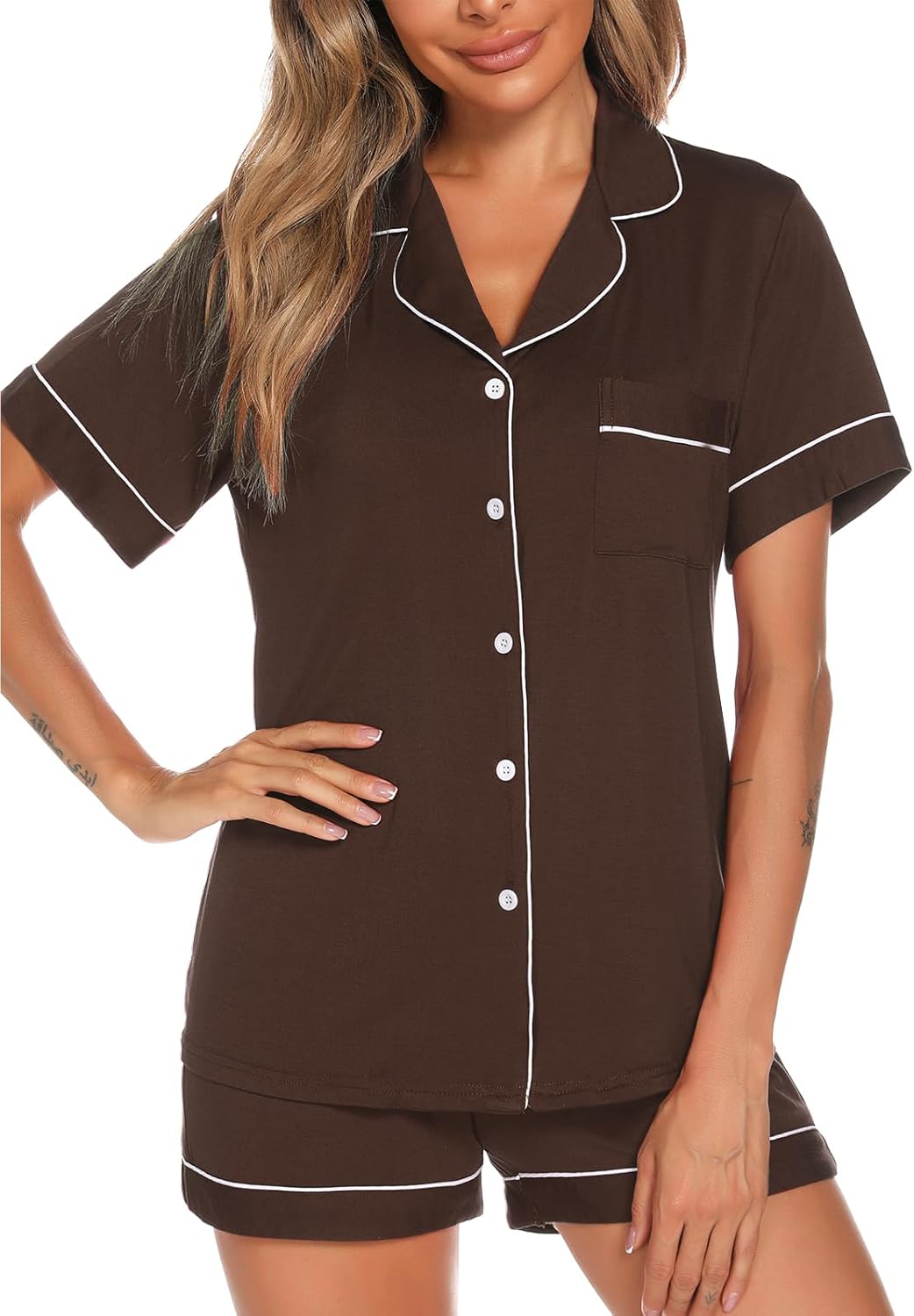 Women's Button Up Pajama Set Shorts Short Sleeve Sleepwear 2 Pice Pjs Sets