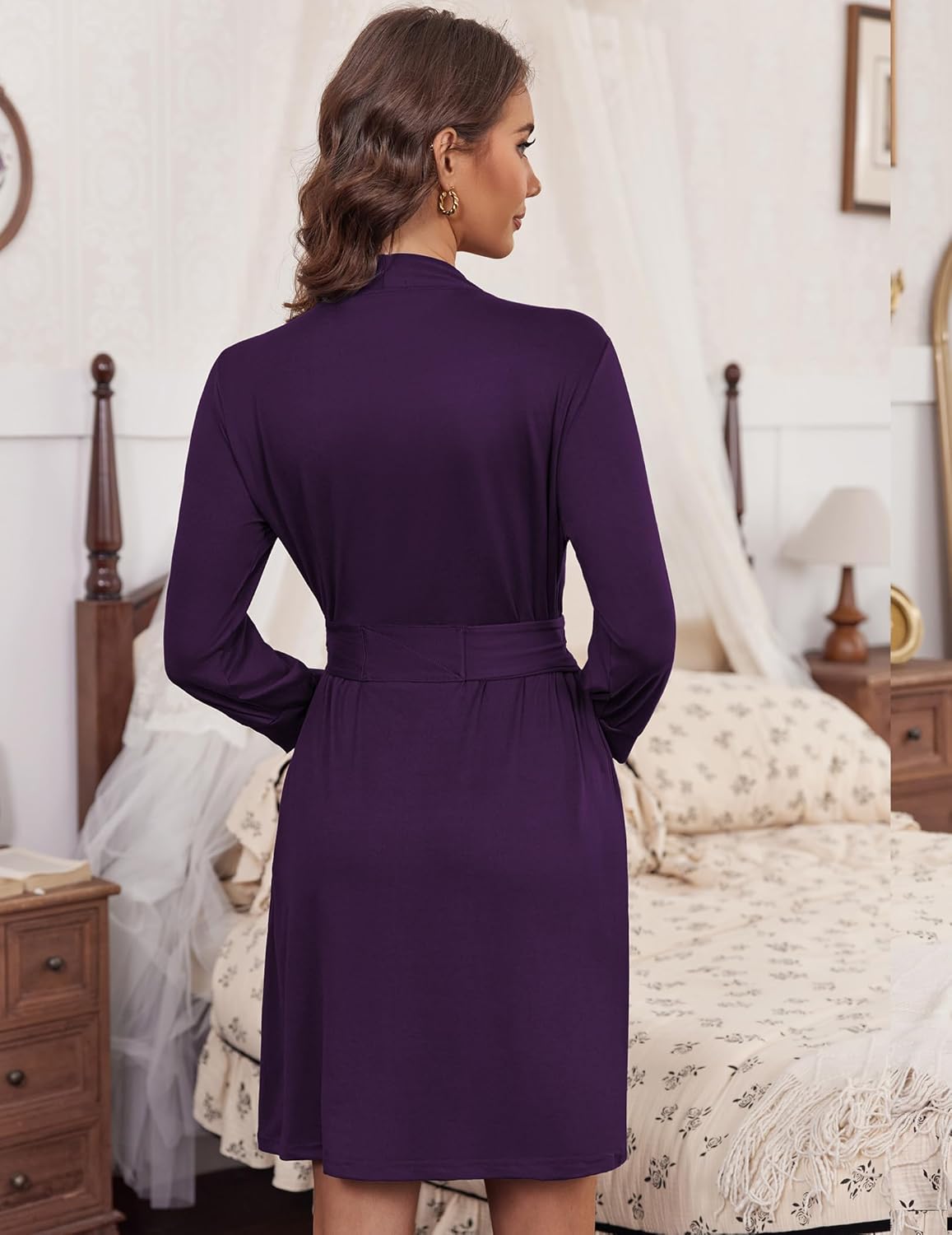 Women's Robe Lightweight Short Bathrobe Soft Ladies Sleepwear with Pockets