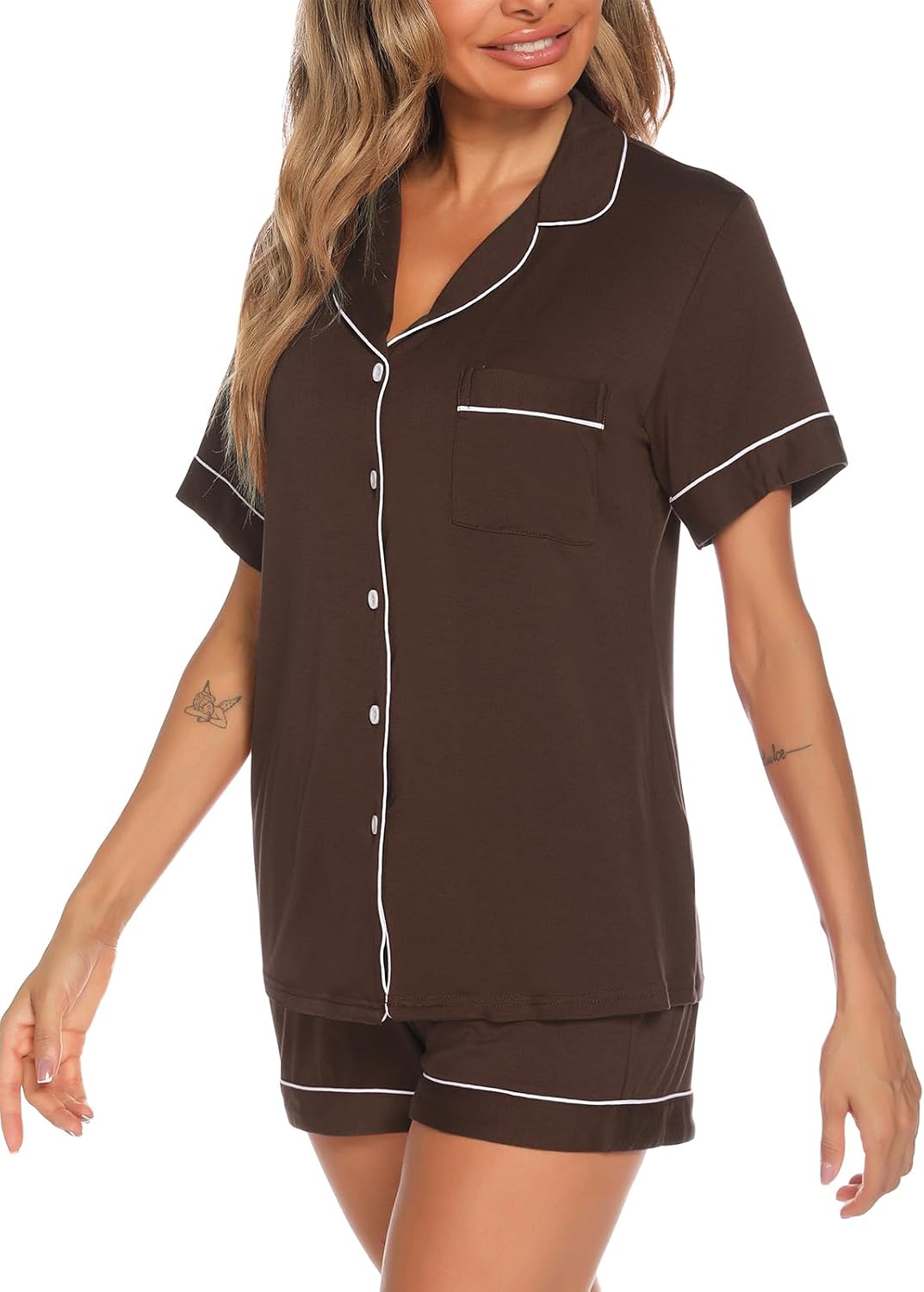 Women's Button Up Pajama Set Shorts Short Sleeve Sleepwear 2 Pice Pjs Sets
