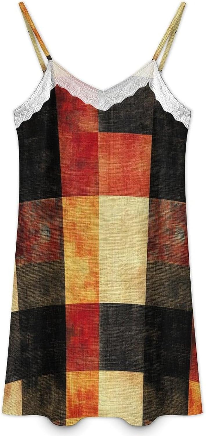 Women's Vintage Rustic Autumn Print Nightgowns Sleeveless Sleepwear Spaghetti Strap Sleep Dress Women's Vintage Rustic Autumn Print Nightgowns Sleeveless Sleepwear Spaghetti Strap Sleep Dress