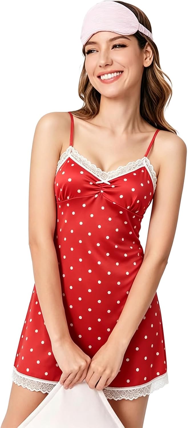 Women's Trim Nightgown Spaghetti Strap Cami Soft Sleepwear Sleep Dress