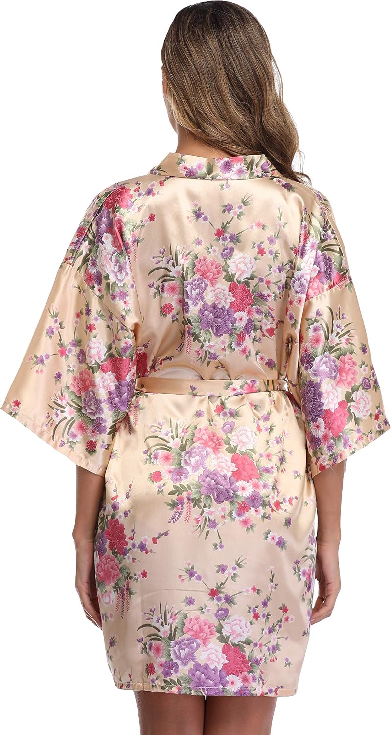 Women's Kimono Robe Satin Bridal Dressing Gown Bride Bridesmaid Robes Sleepwear