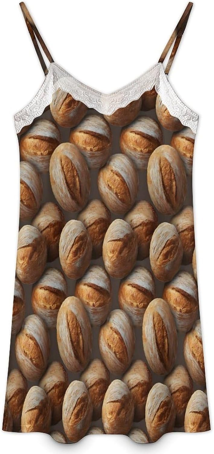 Women's Moody Bread Loaves Print Nightgowns Sleeveless Sleepwear Spaghetti Strap Sleep Dress