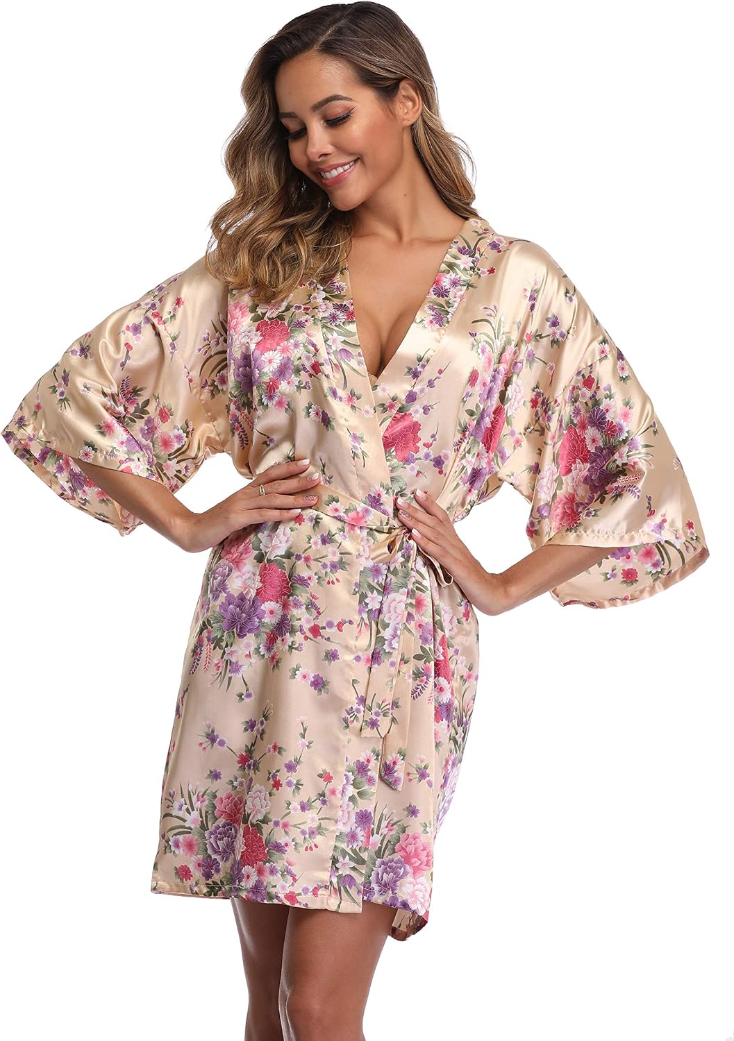 Women's Kimono Robe Satin Bridal Dressing Gown Bride Bridesmaid Robes Sleepwear