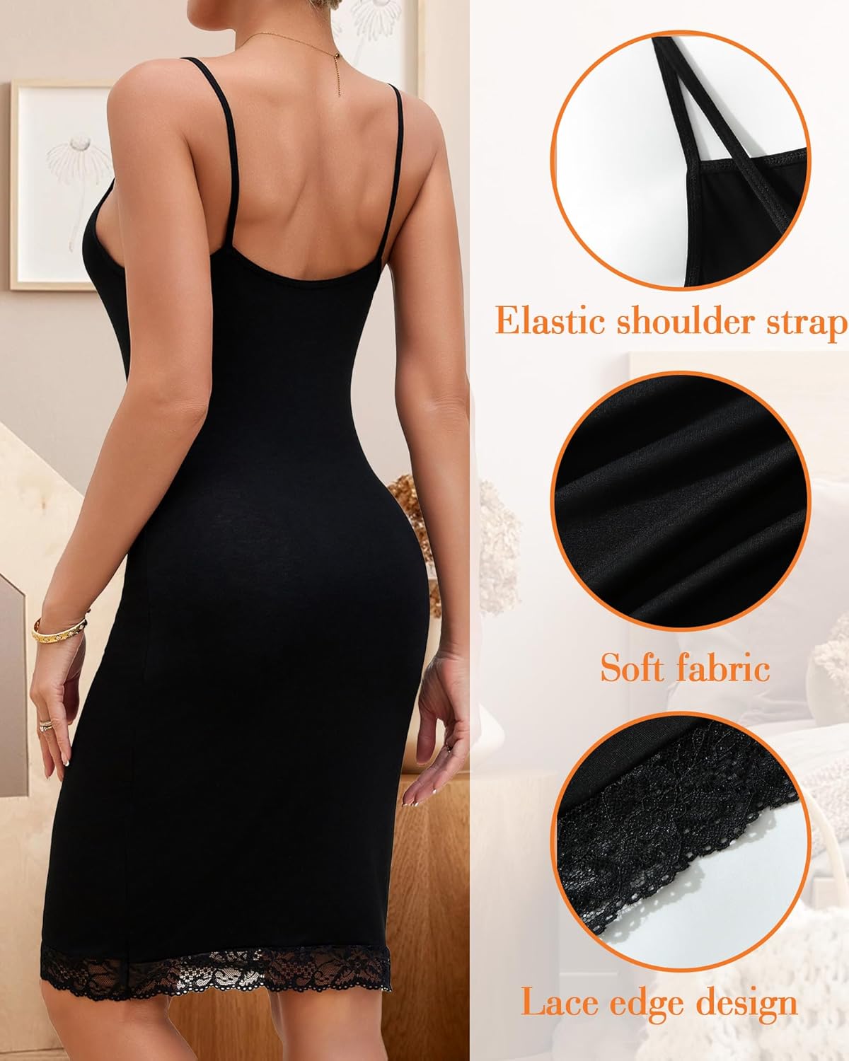 Women's Slip Dress Spaghetti Straps Trim Full for Under Dresses Nightgown