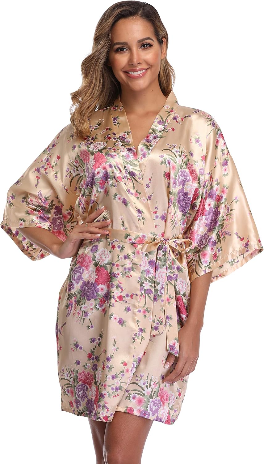 Women's Kimono Robe Satin Bridal Dressing Gown Bride Bridesmaid Robes Sleepwear