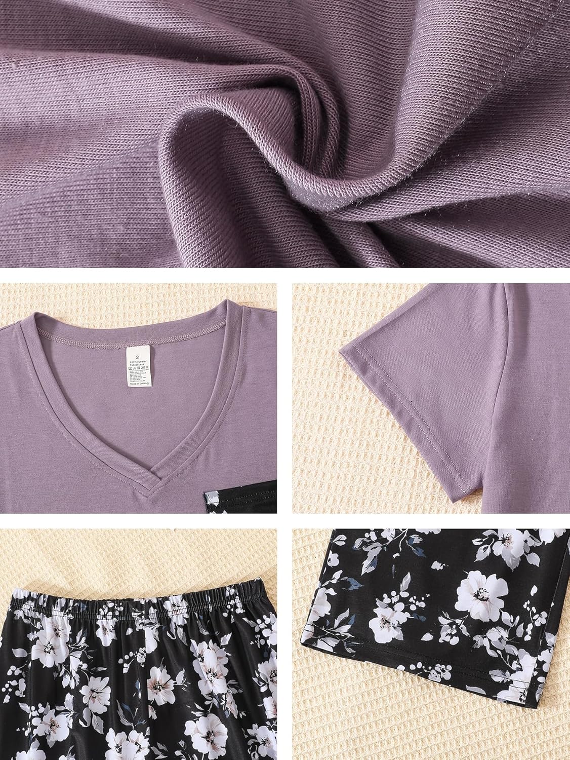 Women's Pajama Set V Neck Short Sleeve Top with Capri Sleepwear Soft 2 Piece Print Pjs Lounge Sets Loungewear