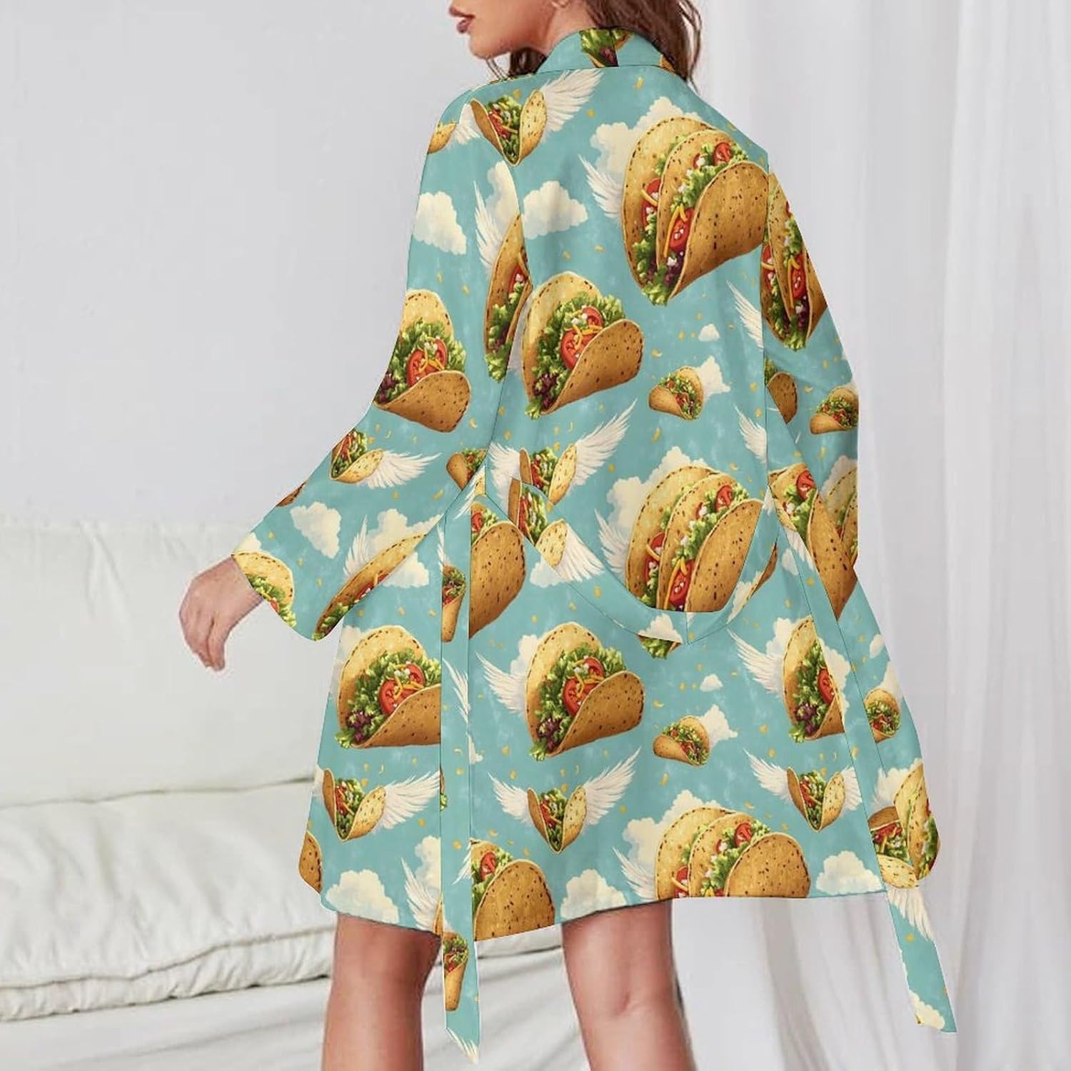 Women's Taco Wings Print Short Robes - Bathrobe Nightgown Sleepwear Loungewear Dressing Gown