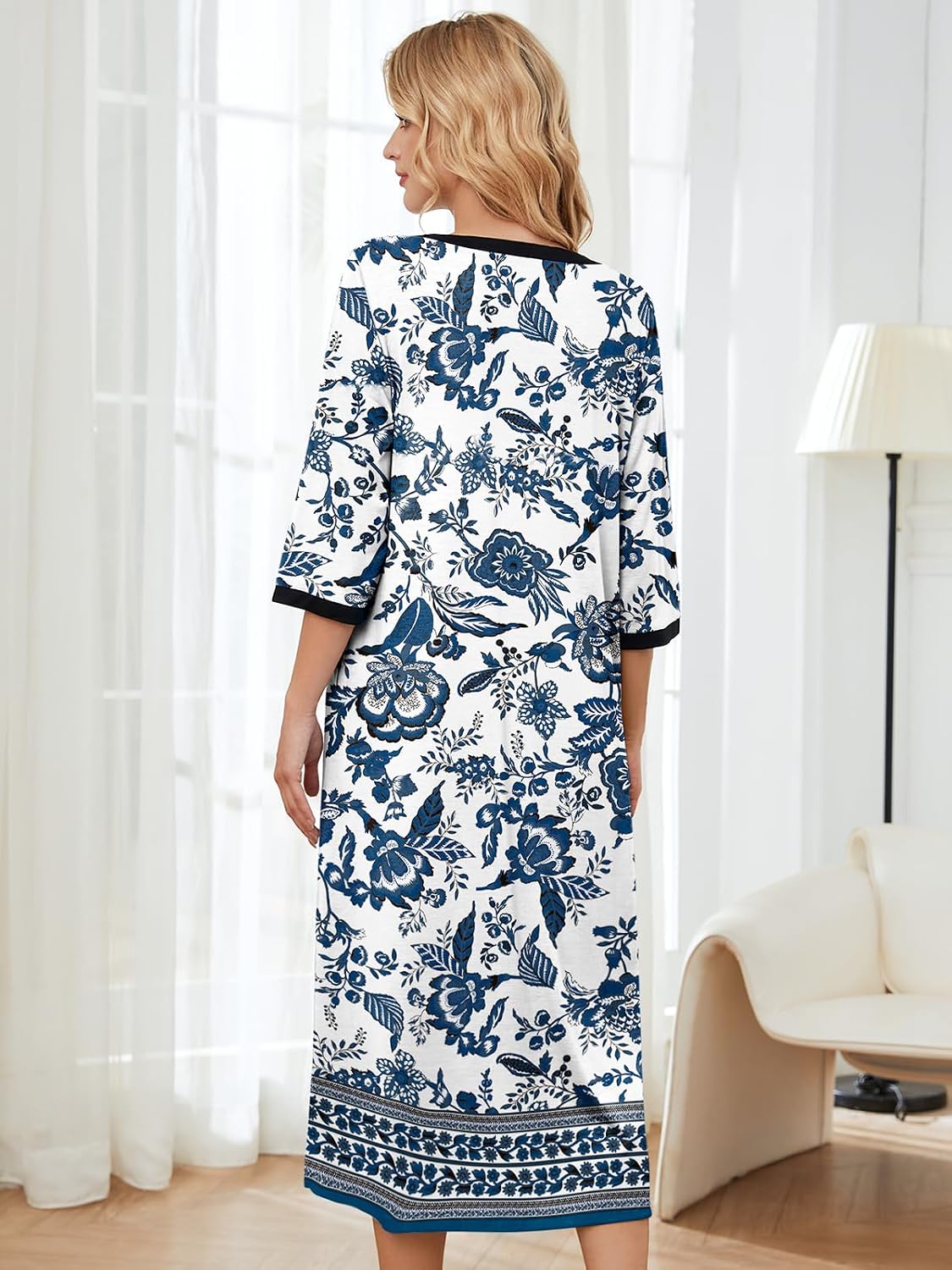 Women's Moo Nightgown House Dress Zip up Robes Long Lounge House Coat Women