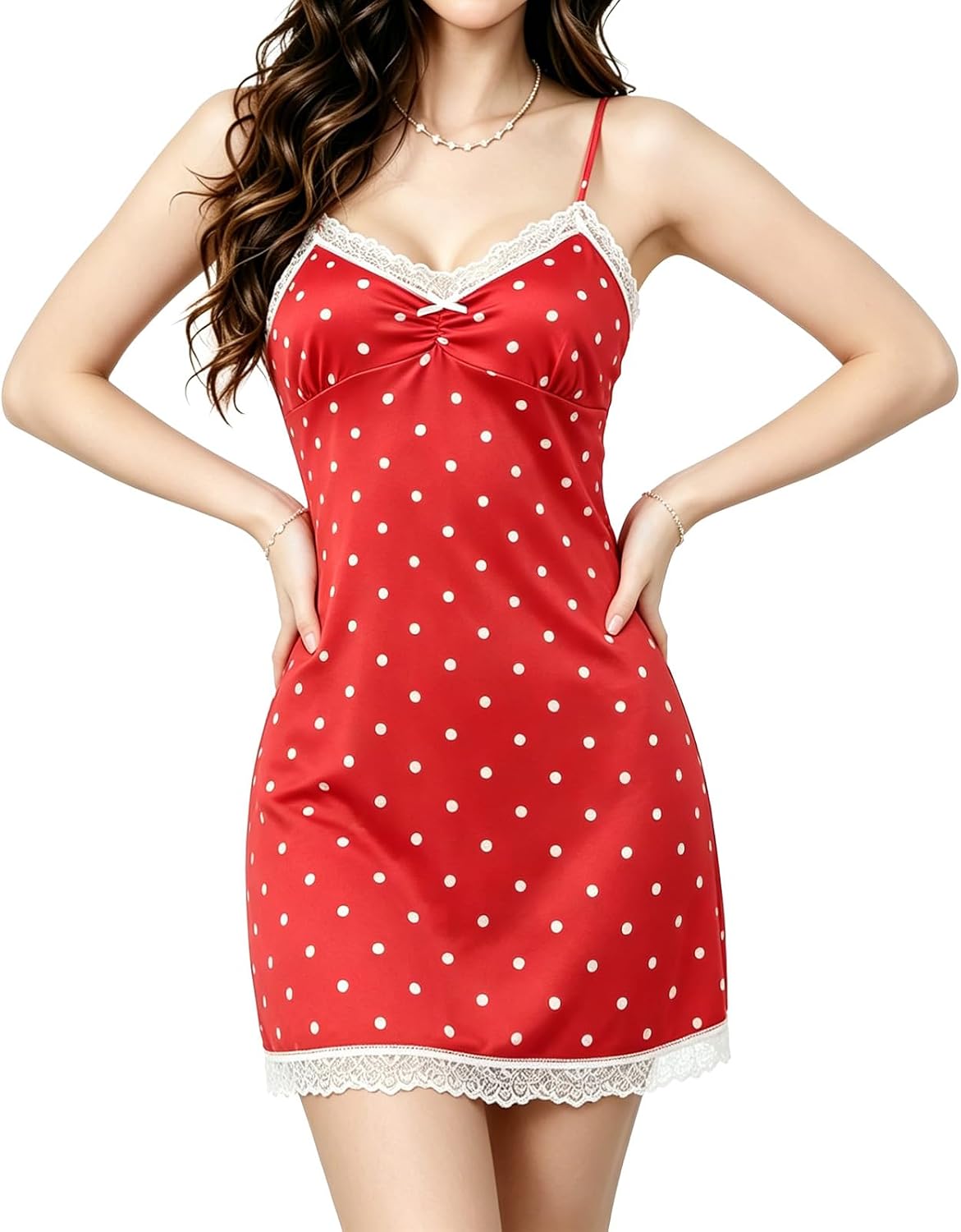 Women's Trim Nightgown Spaghetti Strap Cami Soft Sleepwear Sleep Dress