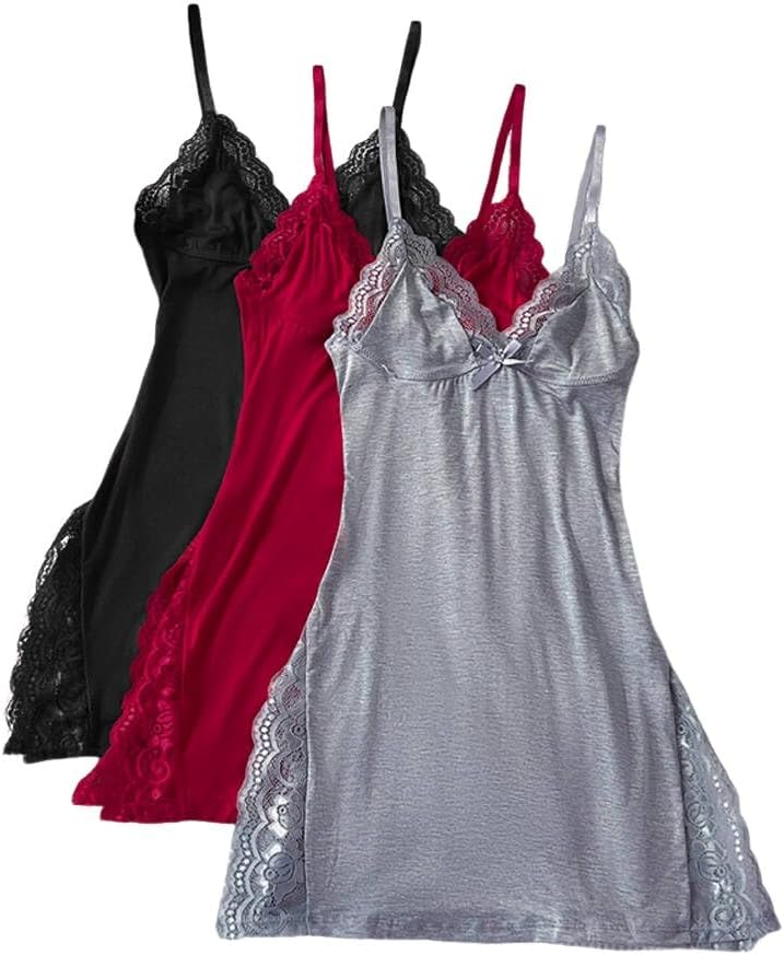 Women's Trim Side Slit Modal Cami Sleep Dress Loungewear Cute Night Gowns for Women