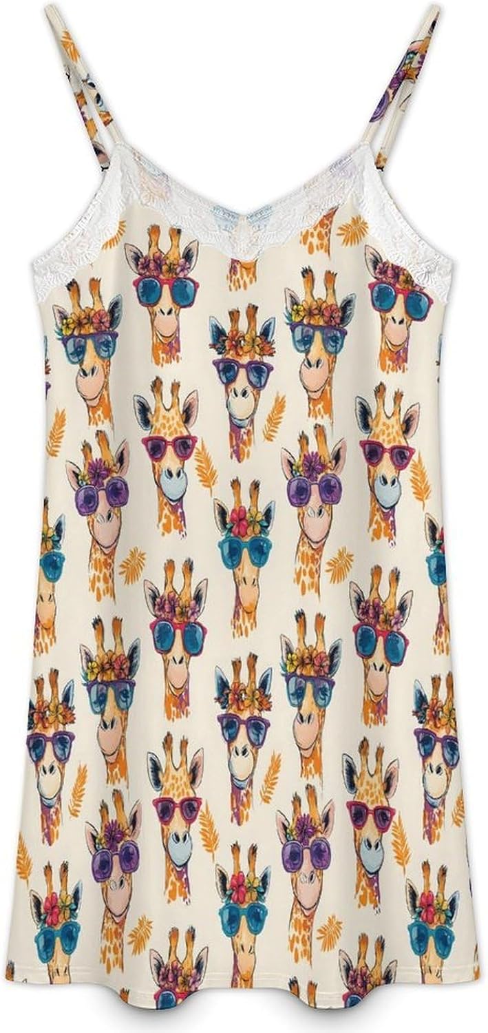 Women's Cool Sunglasses Print Nightgowns Sleeveless Sleepwear Spaghetti Strap Sleep Dress Women's Cool Sunglasses Print Nightgowns Sleeveless Sleepwear Spaghetti Strap Sleep Dress