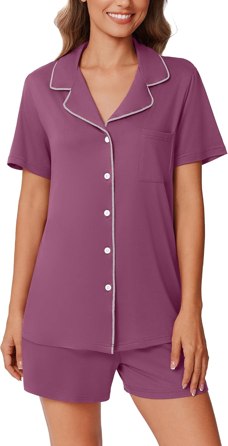 Women's Set 2 Piece Pjs Short Sleeve Sleepwear Button Down Lounge Shorts Sets Women's Set 2 Piece Pjs Short Sleeve Sleepwear Button Down Lounge Shorts Sets