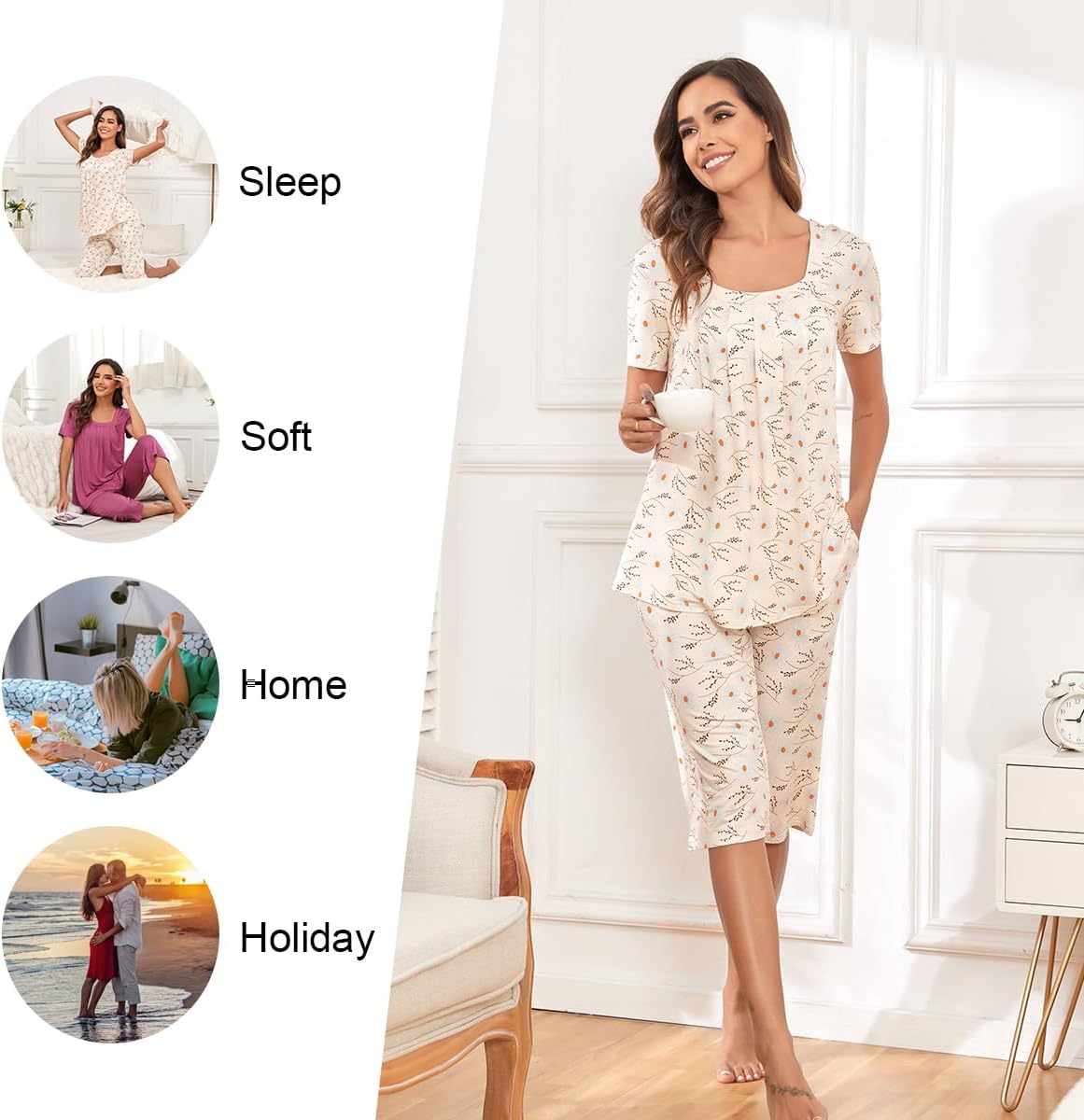 Women's Pajamas Sets Summer Short Sleeve Soft 2 Piece Lounge Sleepwear Pjs