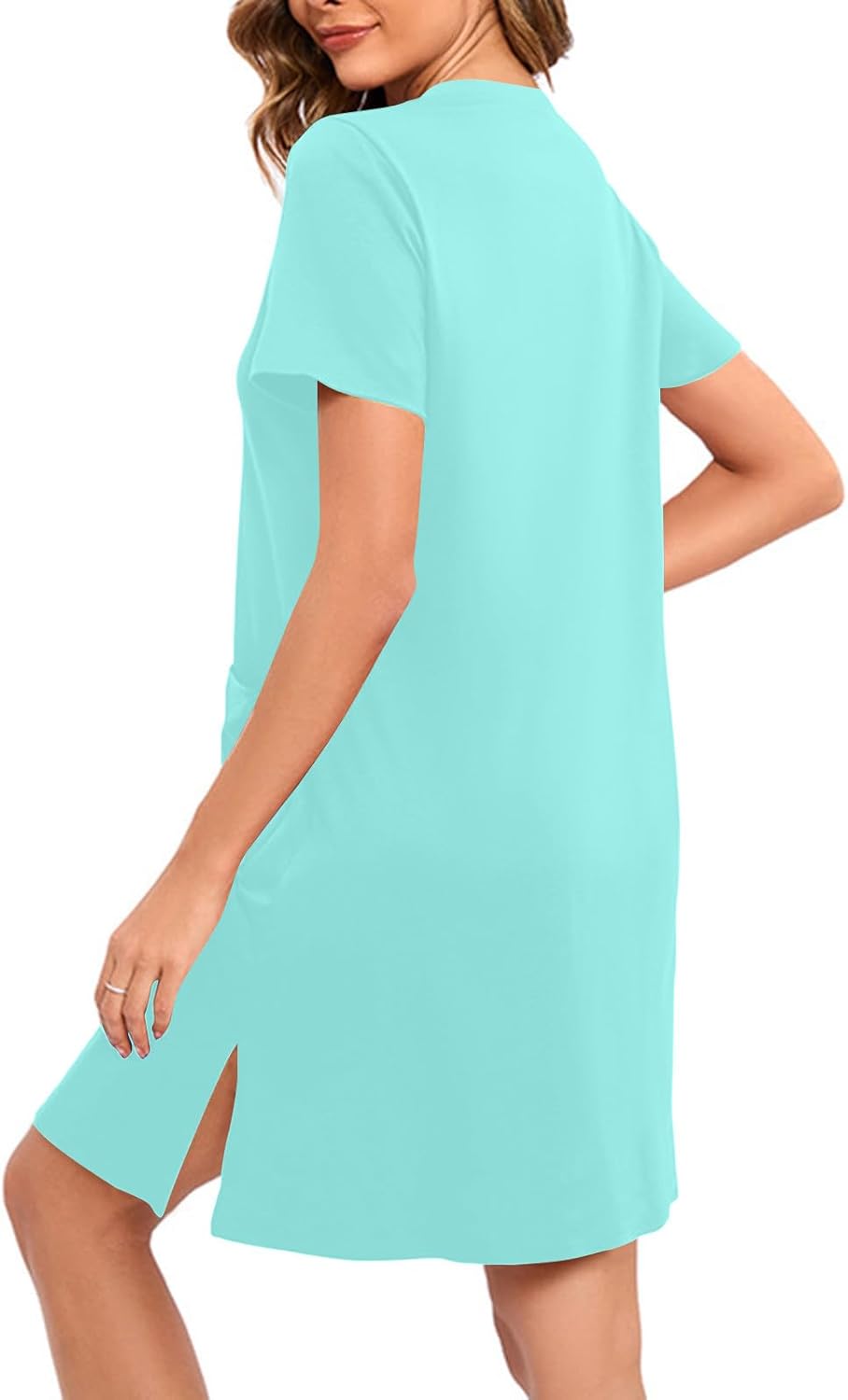 Women's Zipper Robes with Pocket Short Sleeve Crew Neck Gowns Lightweight Soft Stretch Gown Zip Up Sleepwear