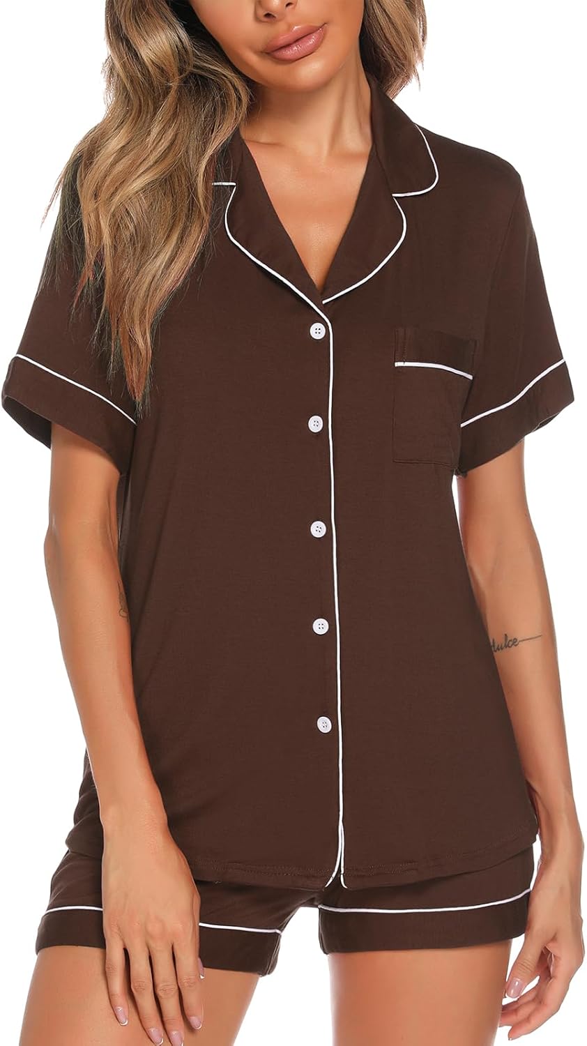 Women's Button Up Pajama Set Shorts Short Sleeve Sleepwear 2 Pice Pjs Sets
